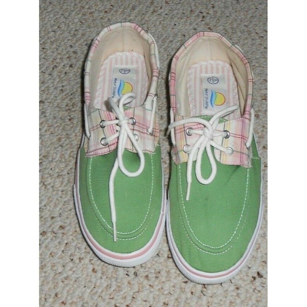 GREEN/PINK Checked Maui Island Capri Women's Boat Shoes Sz 7 Excellent Condition